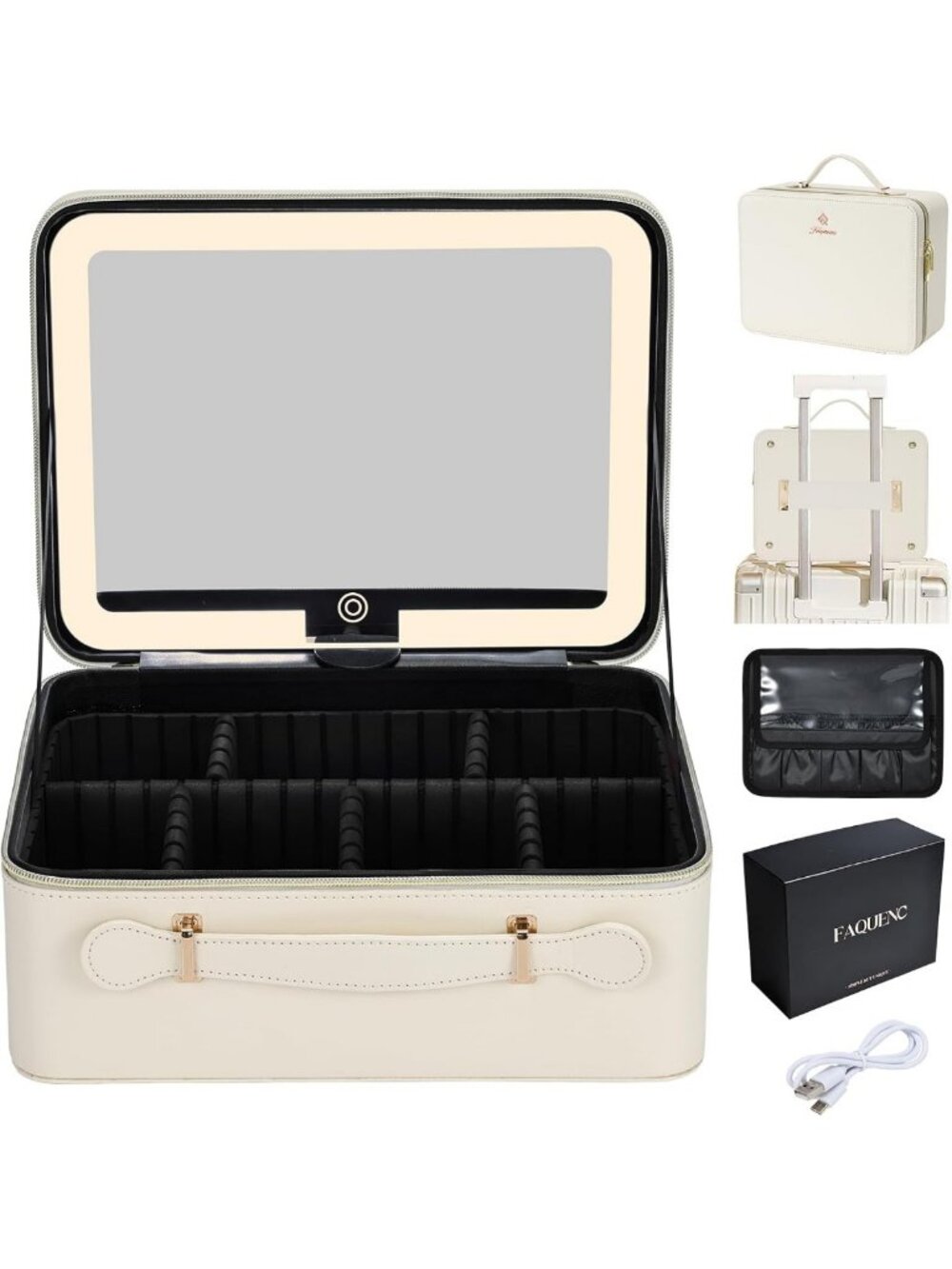 LED Lighted Makeup Case - 11.4" Travel Cosmetic Organizer with Adjustable